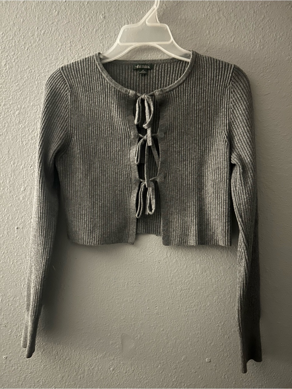 Wild  Fable Gray Ribbed Tie-Front Crop Cardigan